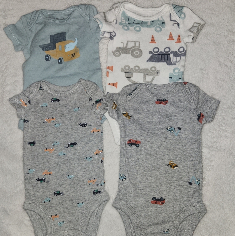 Carter's Blue and Gray Construction Newborn Onsie